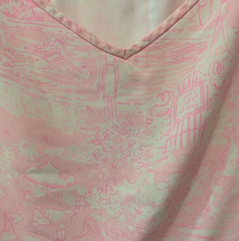 Lilly Pulitzer Dusk Pink Censored Skinny Dipping Silk Slip Dress Size XL - Picture 4 of 11